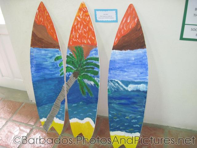 Trio of art surfboards at Orchid World in Barbados.jpg