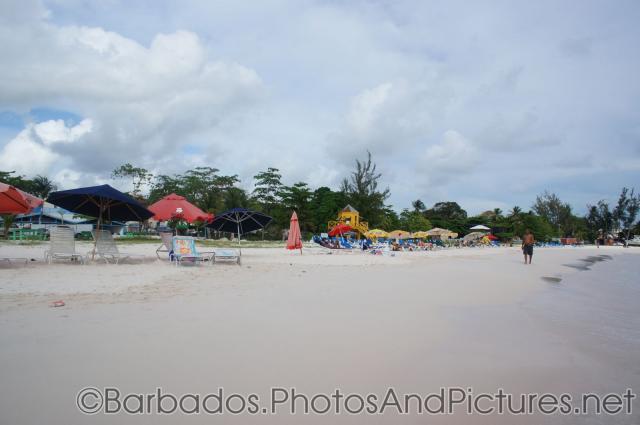 Beach chairs and umbrellas at Carlisle Bay Beach in Bridgetown Barbados.jpg
