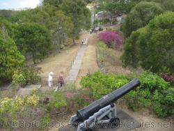 Looking down at canon and walking path to Gun Hill Signal Station in Barbados.jpg