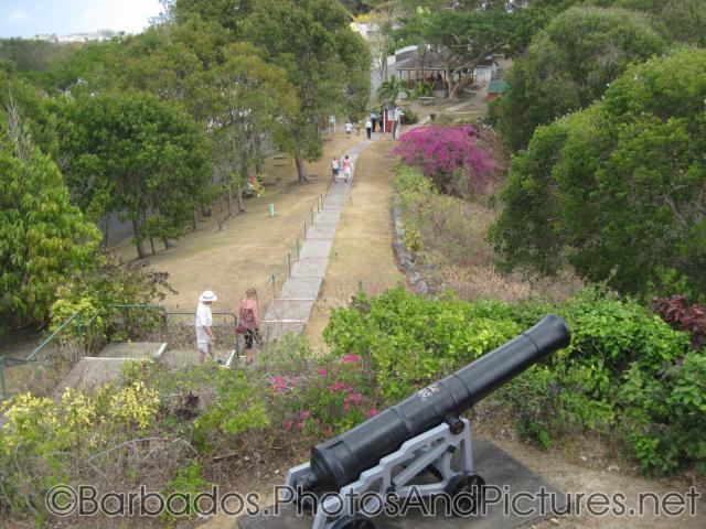 Looking down at canon and walking path to Gun Hill Signal Station in Barbados.jpg
